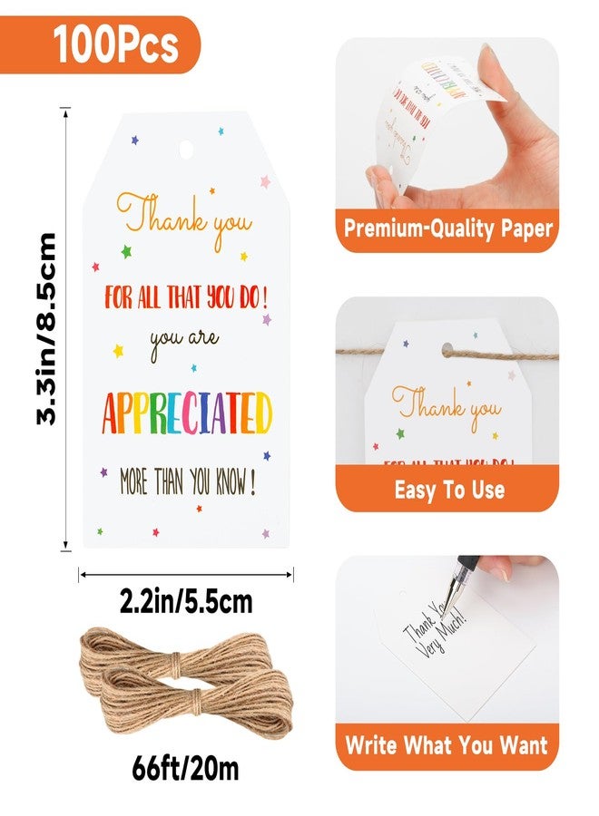 Anwyll Thank You Gift Tags - 100Pcs Thank You for All You Do Tags with String Teacher Appreciation Thanks You Gifts Tags for Favor Colorful Star Hang Paper Gift Tag for Employee Volunteer Nurse Doctor - Image 3